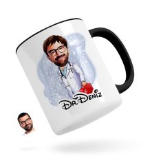 Kişiye Özel Erkek Acil Tıp Teknisyeni Karikatürlü Siyah Kupa Bardak-1