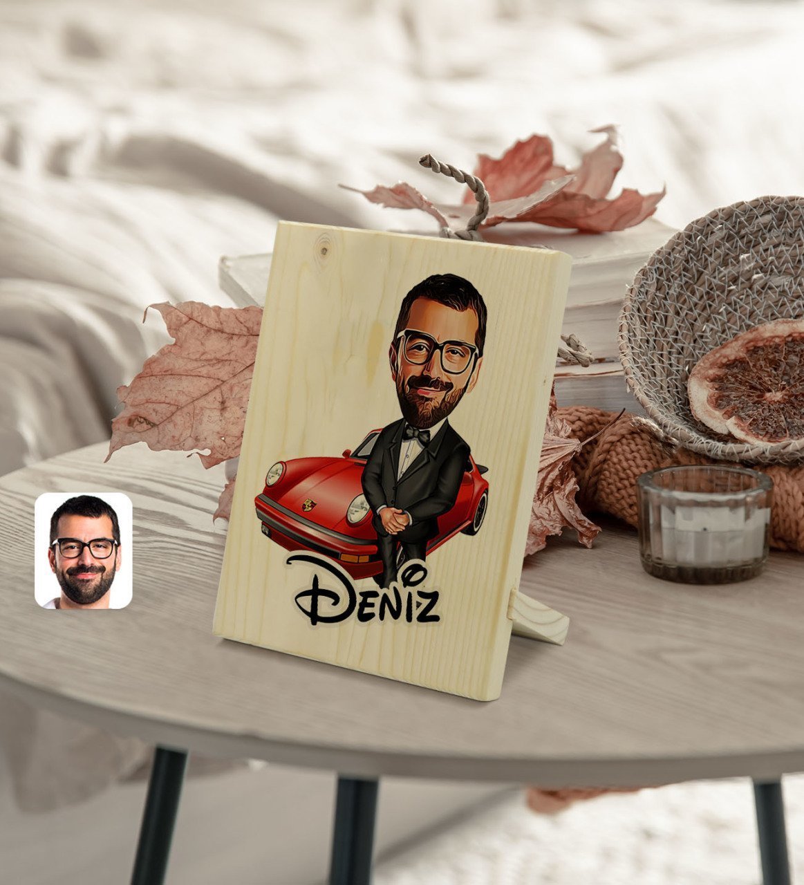 Kişiye Özel İsimli Erkek Patron Karikatürlü Dekoratif Ahşap Çerçeve Model 1
