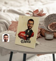 Kişiye Özel İsimli Erkek Patron Karikatürlü Dekoratif Ahşap Çerçeve Model 1