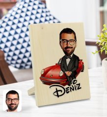 Kişiye Özel İsimli Erkek Patron Karikatürlü Dekoratif Ahşap Çerçeve Model 1