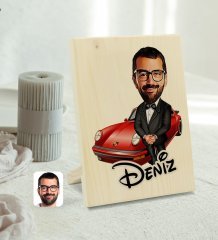 Kişiye Özel İsimli Erkek Patron Karikatürlü Dekoratif Ahşap Çerçeve Model 1
