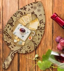 BK Gift Retro Motif Tasarımlı Yaprak Şeklinde Doğal Ahşap Servis ve Sunum Tabağı Model 3