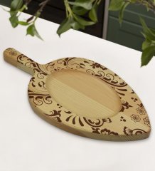 BK Gift Retro Motif Tasarımlı Yaprak Şeklinde Doğal Ahşap Servis ve Sunum Tabağı Model 3