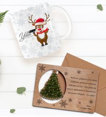 Kişiye Özel Happy New Year Kupa Bardak ve Retro Ahşap Yılbaşı Tebrik Kartı Hediye Seti-5A