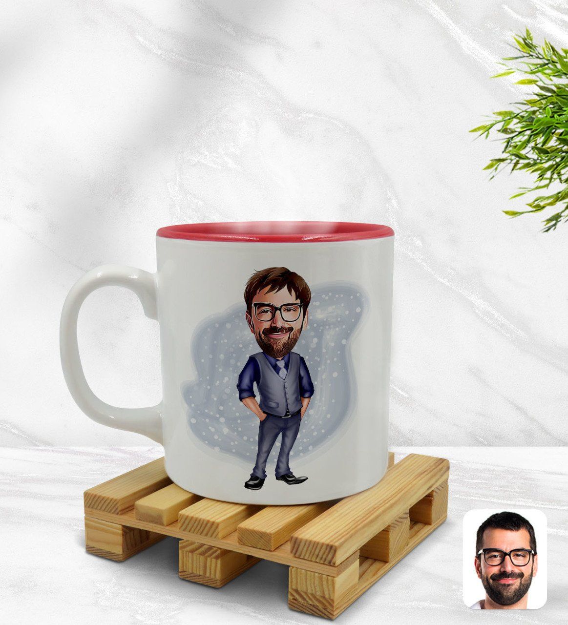 Kişiye Özel Baba Karikatürlü İçi Kırmızı Renkli Kupa Bardak Model 2