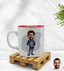 Kişiye Özel Baba Karikatürlü İçi Kırmızı Renkli Kupa Bardak Model 2