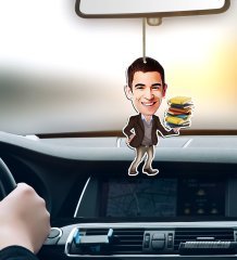 Kişiye Özel Bay Öğretmen Karikatürlü Ahşap Araba Dikiz Ayna Süsü-2