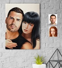 Kişiye Özel Sevgililer Karikatürlü Kanvas Tablo 30x50cm-37