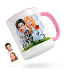 Kişiye Özel Evleniyoruz Karikatürlü Pembe Kupa Bardak-3