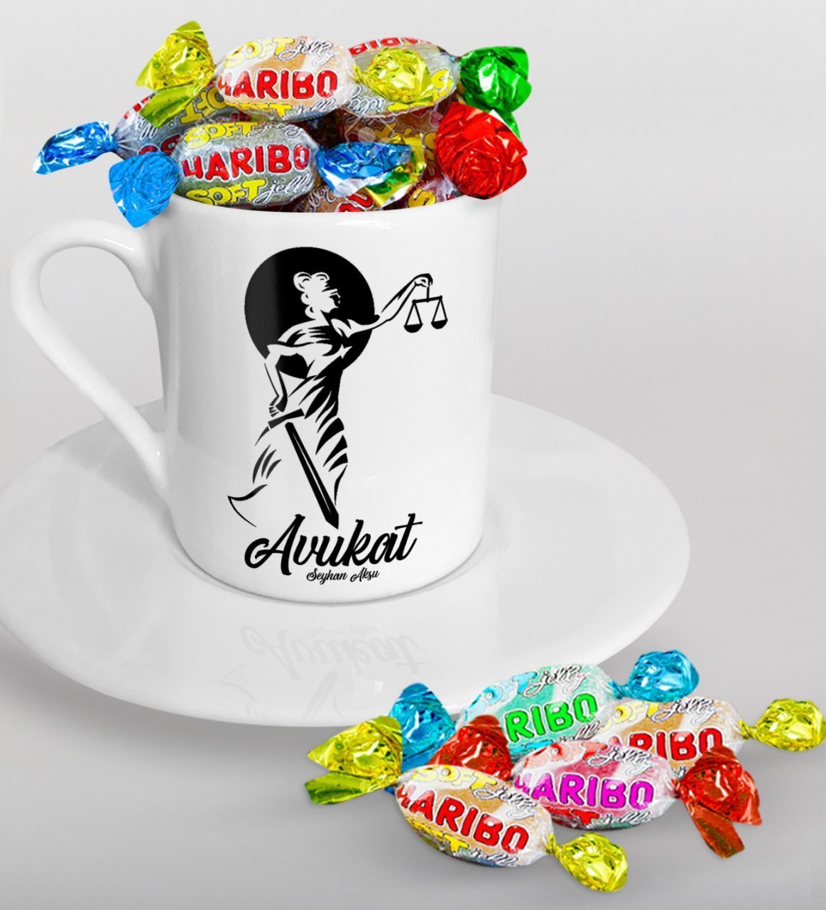 Kişiye Özel Avukat Türk Kahvesi Fincanı ve Haribo Şeker Hediye Seti-15