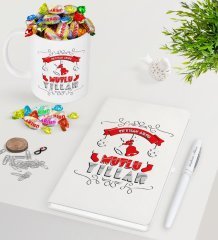 Kişiye Özel Yılbaşı Mutlu Yıllar Beyaz Defter Kalem Kupa ve Haribo Şeker Hediye Seti-7