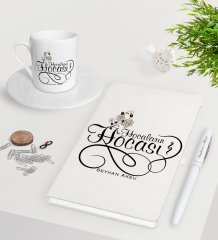 Kişiye Özel Hocaların Hocası Beyaz Defter Kalem Türk Kahvesi Fincanı Seti-3