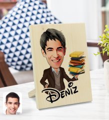 Kişiye Özel İsimli Erkek Öğretmen Karikatürlü Dekoratif Ahşap Çerçeve Model 1