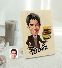 Kişiye Özel İsimli Erkek Öğretmen Karikatürlü Dekoratif Ahşap Çerçeve Model 1