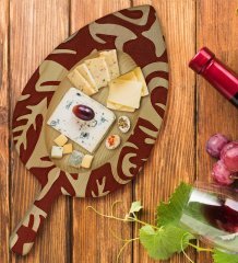 BK Gift Retro Motif Tasarımlı Yaprak Şeklinde Doğal Ahşap Servis ve Sunum Tabağı Model 2