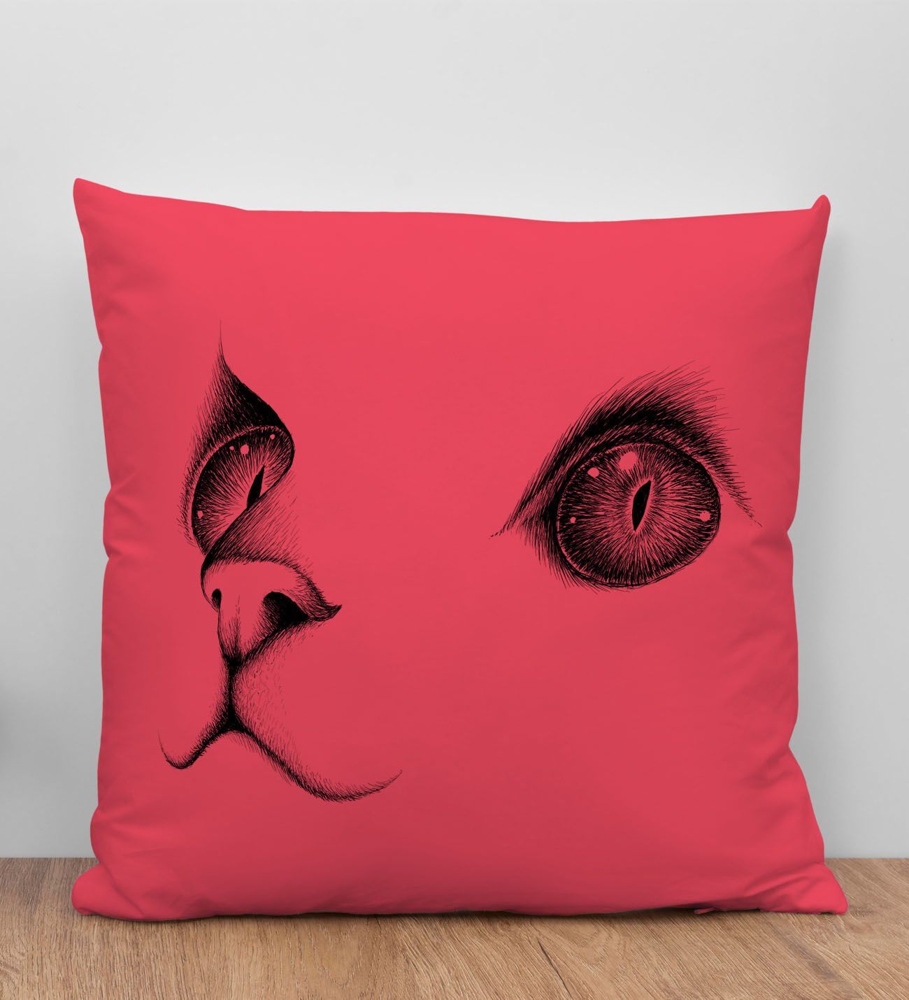 BK Gift Kedi Tasarımlı Kırmızı Kırlent Yastık, Arkadaşa Hediye, Ev Dekorasyonu, Ev Hediyesi-1