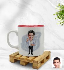 Kişiye Özel Baba Karikatürlü İçi Kırmızı Renkli Kupa Bardak Model 1