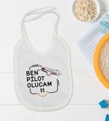 BK Kids Pilot Olucam Tasarımlı Beyaz Bebek Mama Önlüğü-1