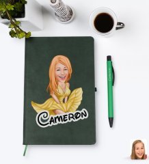Kişiye Özel Marilyn Monroe Karikatürlü Yeşil Termo Deri Defter Kalem Seti Model 1