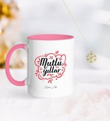 Kişiye Özel Yılbaşı Mutlu Yıllar Pembe Kupa ve Kar Tanesi Kolye-3