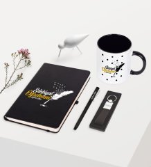Kişiye Özel Edebiyat Öğretmeni Temalı Siyah Defter Kalem Anahtarlık Kupa Seti - 2