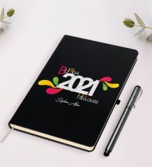 Kişiye Özel Bu Yılda Hep Gülümse Temalı Siyah Defter Kalem Seti