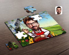 Kişiye Özel Erkek Barbekü Chef Karikatürlü Ahşap Puzzle-1