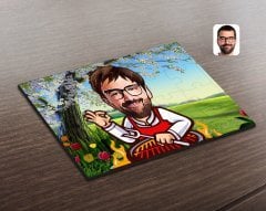 Kişiye Özel Erkek Barbekü Chef Karikatürlü Ahşap Puzzle-1