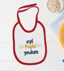 BK Kids Eyi Fuşki Yedun Tasarımlı Kırmızı Bebek Body Zıbın ve Mama Önlüğü Hediye Seti-1