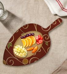 BK Gift Retro Motif Tasarımlı Yaprak Şeklinde Doğal Ahşap Servis ve Sunum Tabağı Model 1