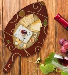BK Gift Retro Motif Tasarımlı Yaprak Şeklinde Doğal Ahşap Servis ve Sunum Tabağı Model 1
