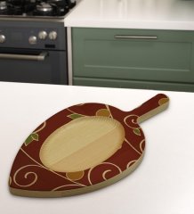 BK Gift Retro Motif Tasarımlı Yaprak Şeklinde Doğal Ahşap Servis ve Sunum Tabağı Model 1