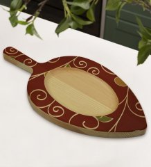 BK Gift Retro Motif Tasarımlı Yaprak Şeklinde Doğal Ahşap Servis ve Sunum Tabağı Model 1