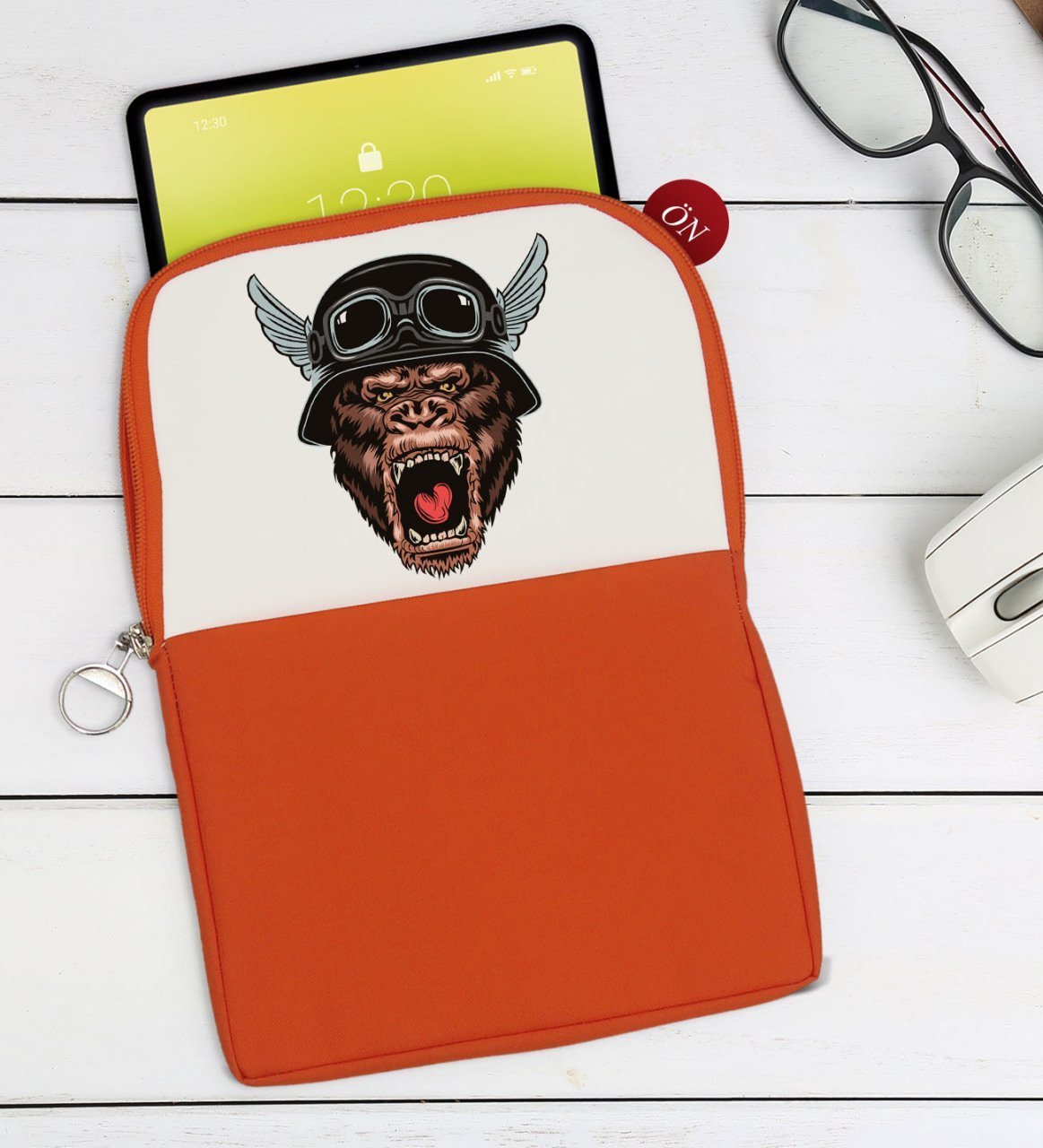 BK Gift Goril Tasarımlı Taşınabilir Koruyucu Tablet Kılıfı & Organizer Çanta - Turuncu-1