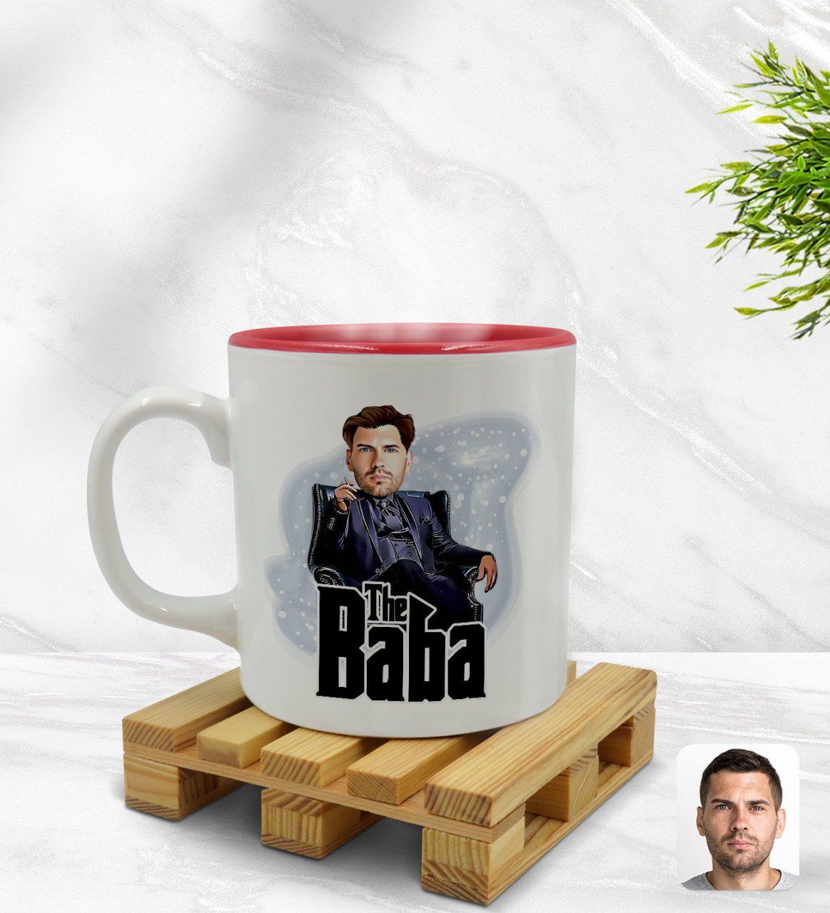 Kişiye Özel Baba Godfather Karikatürlü İçi Kırmızı Renkli Kupa Bardak Model 8
