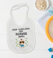 BK Kids Patron Benim Tasarımlı Beyaz Bebek Mama Önlüğü-1