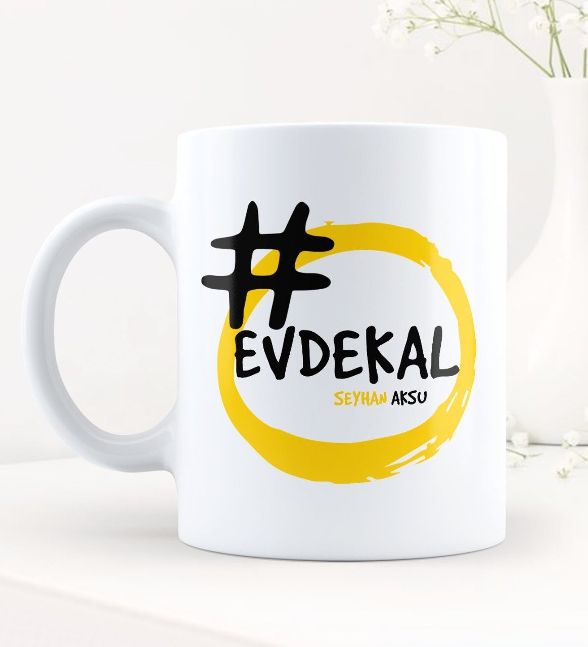 Kişiye Özel EvdeKal Hashtag Beyaz Kupa Bardak - 7
