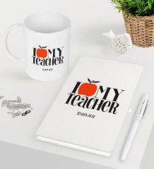 Kişiye Özel Öğretmenimi Seviyorum Beyaz Defter Kalem Kupa Seti-3