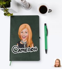 Kişiye Özel Kadın Karikatürlü Yeşil Termo Deri Defter Kalem Seti Model 75