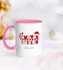 Kişiye Özel Yılbaşı Mutlu Yıllar Pembe Kupa ve Kar Tanesi Kolye-2