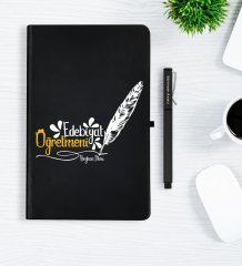 Kişiye Özel Edebiyat Öğretmeni Siyah Defter Kalem Hediye Seti - 1