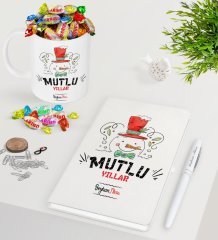 Kişiye Özel Yılbaşı Mutlu Yıllar Beyaz Defter Kalem Kupa ve Haribo Şeker Hediye Seti-5