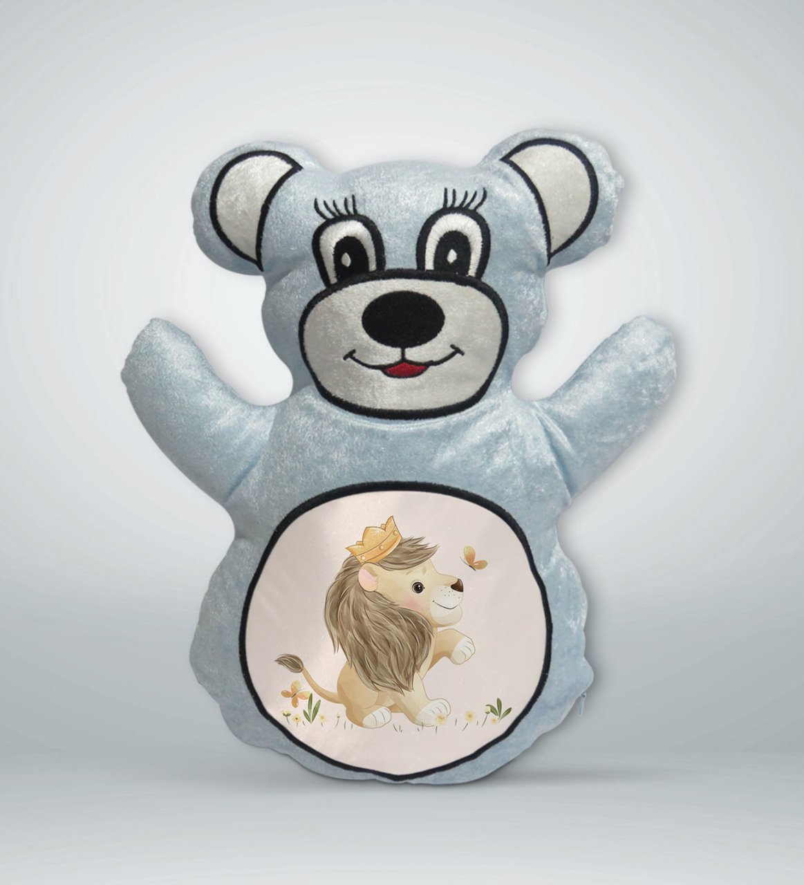 BK Gift Sevimli Aslan Tasarımlı Mavi Ayıcık Yastık-3