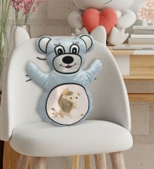 BK Gift Sevimli Aslan Tasarımlı Mavi Ayıcık Yastık-3