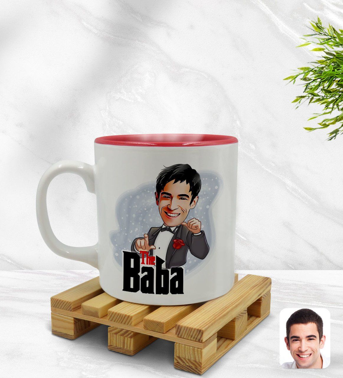 Kişiye Özel Baba Godfather Karikatürlü İçi Kırmızı Renkli Kupa Bardak Model 7