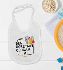 BK Kids Öğretmen Olucam Tasarımlı Beyaz Bebek Mama Önlüğü-1