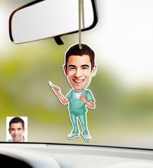 Kişiye Özel Bay Cerrah Karikatürlü Ahşap Araba Dikiz Ayna Süsü