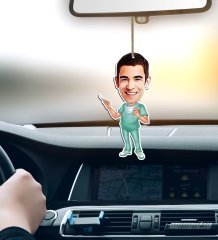 Kişiye Özel Bay Cerrah Karikatürlü Ahşap Araba Dikiz Ayna Süsü