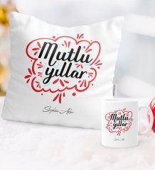 Kişiye Özel Yılbaşı Mutlu Yıllar Temalı Yastık Kupa Seti - 4