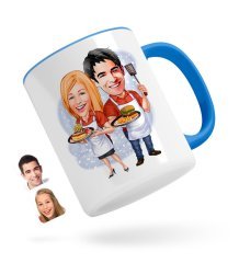Kişiye Özel Sevgililer Karikatürlü Mavi Kupa Bardak-57
